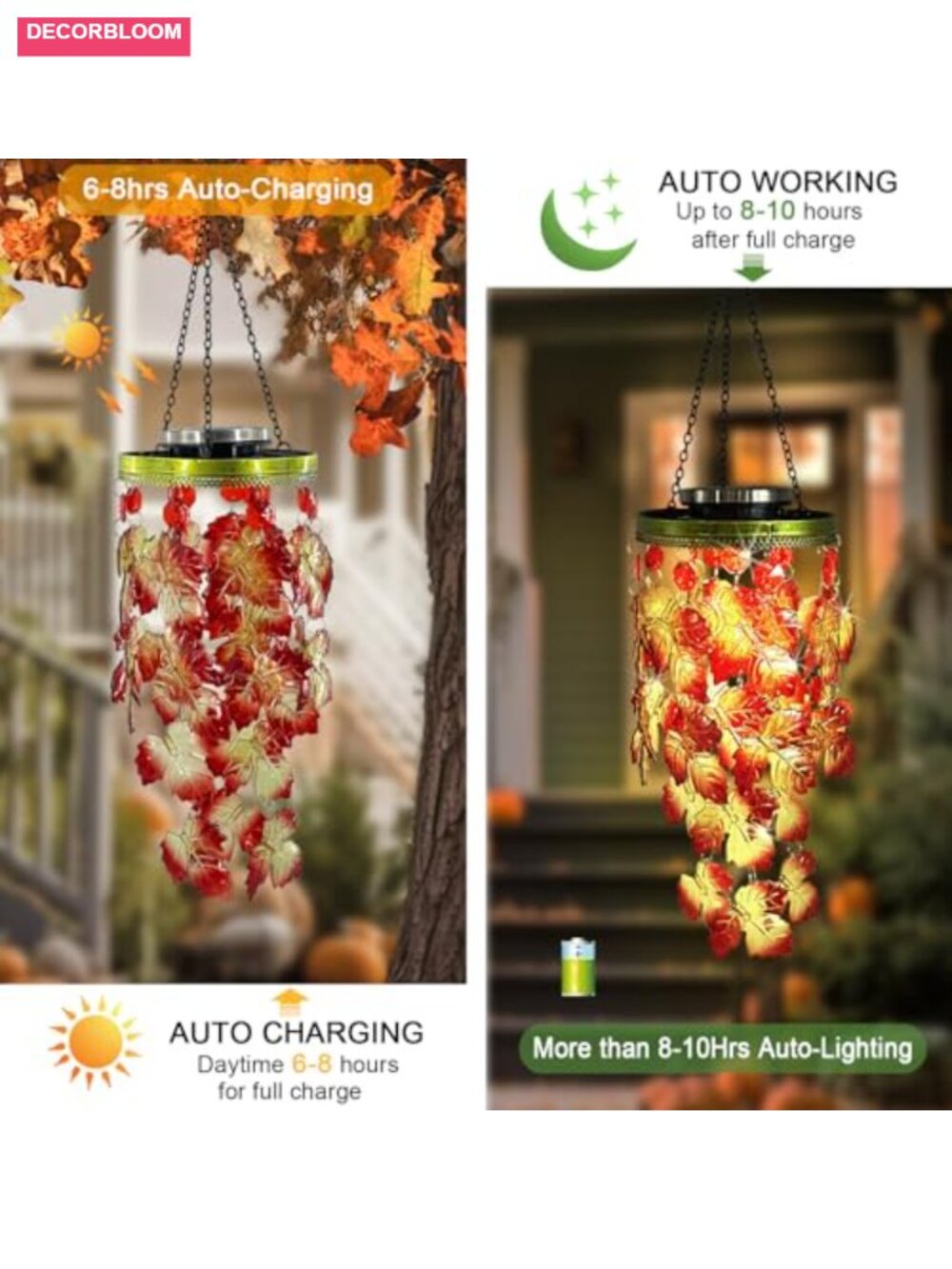 Solar Maple Leaf Wind Chime Fall Outdoor Decor Hang Light - Picture 3 of 5
